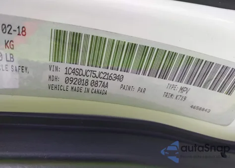 2018 Dodge Durango R/T Awd z USA, uszkodzony, nr VIN 1C4SDJCT5JC216340